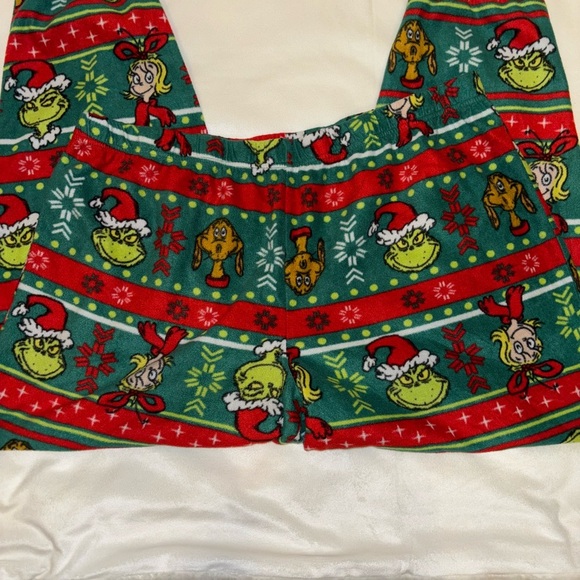 Festive Red and Green Grinch Pajama Bottoms with Holiday Patterns - Picture 2 of 7